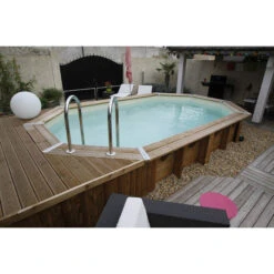 Piscine En Bois Octogonale Ubbink Océa 6,10 X 4,00 X 1,30 M - Liner Beige