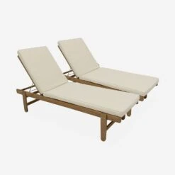 Bain De Soleil Bois Multi Positions Avec Roulettes (lot De 2) Couleur : Beige -Mobilier De Jardin ACLOUNGEX2BG 01