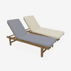 Bain De Soleil Bois Multi Positions Avec Roulettes (lot De 2) Couleur : Beige -Mobilier De Jardin ACLOUNGEX2BG 05