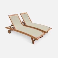Bain De Soleil Bois Multi Positions Avec Roulettes (lot De 2) Couleur : Naturel / Gris Taupe -Mobilier De Jardin ECLOUNGETXGYX2 01