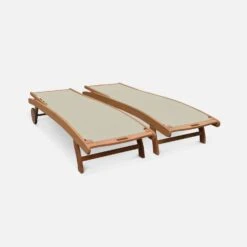 Bain De Soleil Bois Multi Positions Avec Roulettes (lot De 2) Couleur : Naturel / Gris Taupe -Mobilier De Jardin ECLOUNGETXGYX2 02