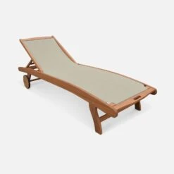 Bain De Soleil Bois Multi Positions Avec Roulettes (lot De 2) Couleur : Naturel / Gris Taupe -Mobilier De Jardin ECLOUNGETXGYX2 04