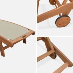 Bain De Soleil Bois Multi Positions Avec Roulettes (lot De 2) Couleur : Naturel / Gris Taupe -Mobilier De Jardin ECLOUNGETXGYX2 05