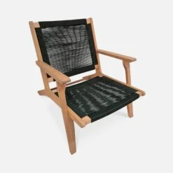 Chaise De Jardin En Bois Et Corde Avec Repose Pieds Couleur : Noir -Mobilier De Jardin ECRLXROPEBK 03