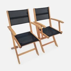 Chaise De Jardin Pliable Bois (lot De 2) Couleur : Noir -Mobilier De Jardin ECTXARMBKX2 01