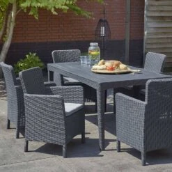 Fauteuil De Jardin Imitation Rotin Couleur : Graphite / Gris -Mobilier De Jardin PLK10857BKGY 03