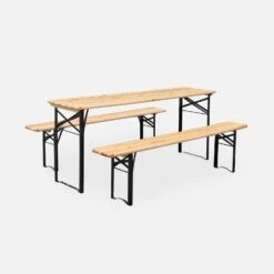 Table Bois + 2 Bancs Pliable, 6 Places 13 Table Bois + 2 Bancs Pliable, 6 Places -Mobilier De Jardin RECWD180SET 01
