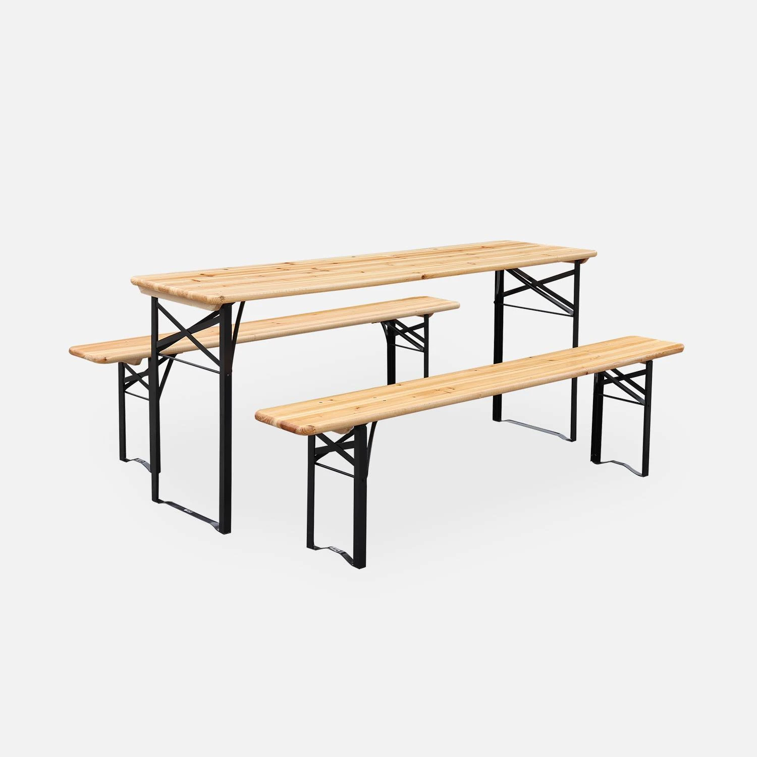 Table Bois + 2 Bancs Pliable, 6 Places 4 Table Bois + 2 Bancs Pliable, 6 Places – Image 4