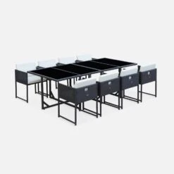 Table De Jardin Encastrable Résine Tressée, 8 Chaises Couleur : Marron -Mobilier De Jardin WK8CUBEBN 01