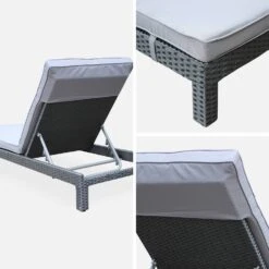 Bain De Soleil Résine Tressée, Multi Positions (lot De 2) Couleur : Noir / Gris -Mobilier De Jardin WKLOUNGEBKGYX2 03