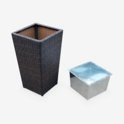 Pot De Fleur 60cm Résine Tressée (lot De 2) Couleur : Marron -Mobilier De Jardin WKVASE60BN 04