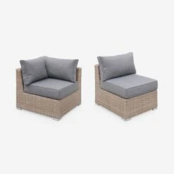 Salon De Jardin Résine Tressée Arrondie 5 Places Couleur : Bois / Gris Foncé -Mobilier De Jardin WKVS004NATGY 02