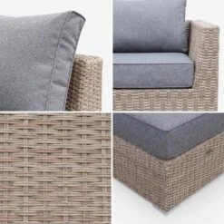 Salon De Jardin Résine Tressée Arrondie 5 Places Couleur : Bois / Gris Foncé -Mobilier De Jardin WKVS004NATGY 04