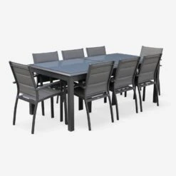 Table De Jardin Extensible Aluminium, 8 Chaises Couleur : Anthracite -Mobilier De Jardin XTP300R8CO 02