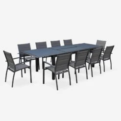 Table De Jardin Extensible Aluminium, 8 Chaises Couleur : Anthracite -Mobilier De Jardin XTP300R8CO 03