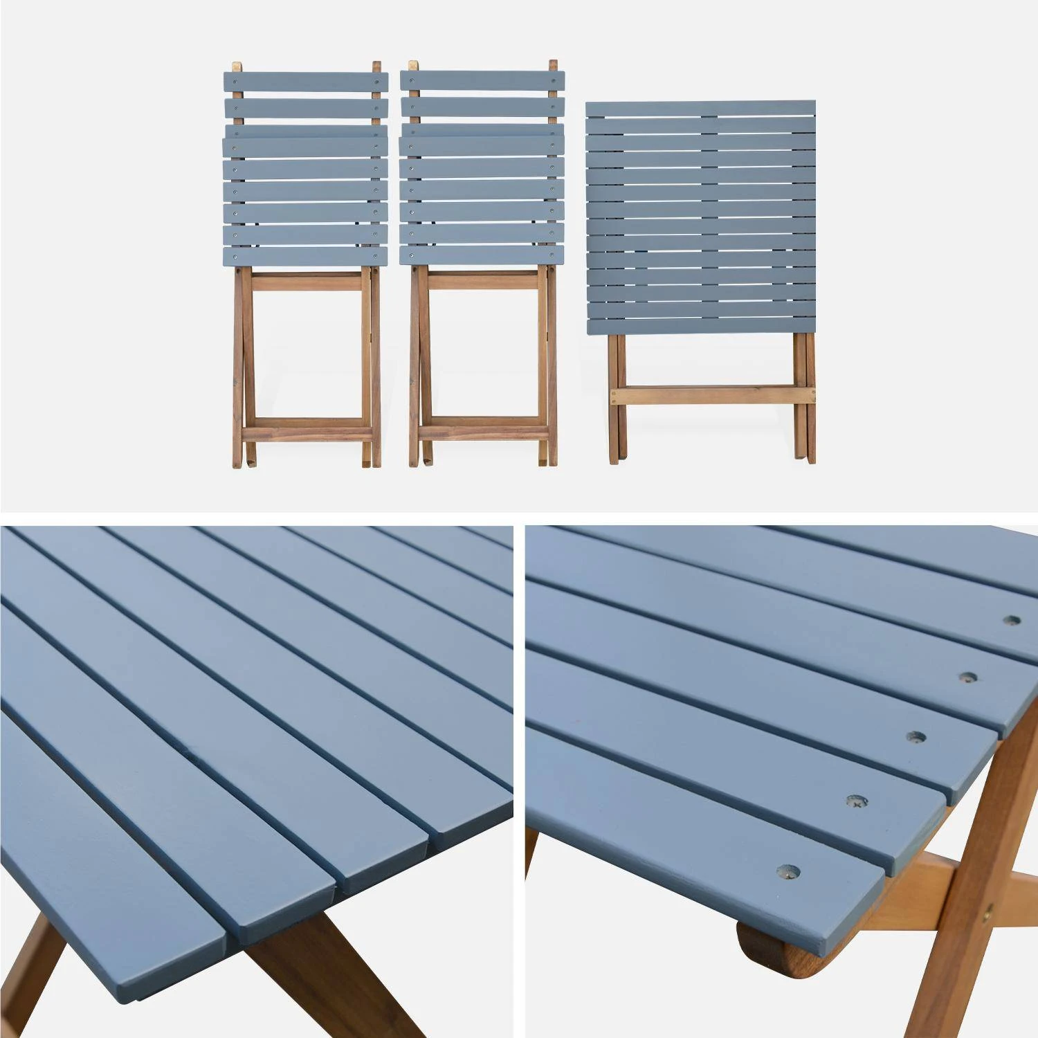 Table De Jardin Pliable Bois, 2 Chaises Couleur : Bleu 7 Table De Jardin Pliable Bois, 2 Chaises Couleur : Bleu – Image 7