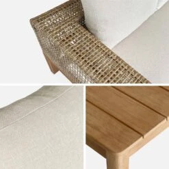 Salon De Jardin Cannage Et Bois 4 Places, Beige Couleur : Teck -Mobilier De Jardin accan3101bg 069d20186acbec1b5843140b61939463