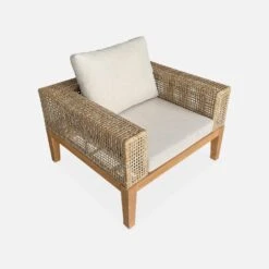 Salon De Jardin Cannage Et Bois 4 Places, Beige Couleur : Teck -Mobilier De Jardin accan3101bg 4532e9e5f00849169de1b9890498ac58