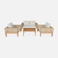 Salon De Jardin Cannage Et Bois 4 Places, Beige Couleur : Teck -Mobilier De Jardin accan3101bg 4d82119696505bbc7fcef6782704bd0b