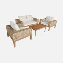 Salon De Jardin Cannage Et Bois 4 Places, Beige Couleur : Teck -Mobilier De Jardin accan3101bg 94fac95c00654d7fc04eb29c07dae069
