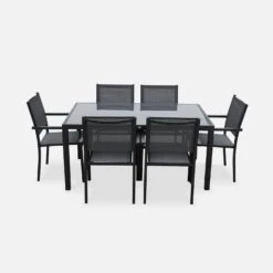Table De Jardin Aluminium Et Textilène, 6 Chaises Empilables Couleur : Anthracite / Gris -Mobilier De Jardin af150r6at a082680ce0cc2b70ce6a07109c40df0d
