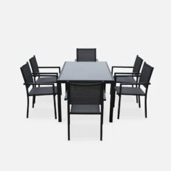 Table De Jardin Aluminium Et Textilène, 6 Chaises Empilables Couleur : Anthracite / Gris -Mobilier De Jardin af150r6at f6e2f1c5f9e33d770cfad25e0ebef64c
