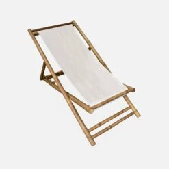 Lot De 2 Chiliennes Bambou , Toile Naturelle Pliable, Multi Positions -Mobilier De Jardin bambchilx2nat a5cdda58644d9c61002de964a76e1693