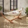 Hamac Sur Pieds En Bois, Toile En Coton Couleur : Blanc