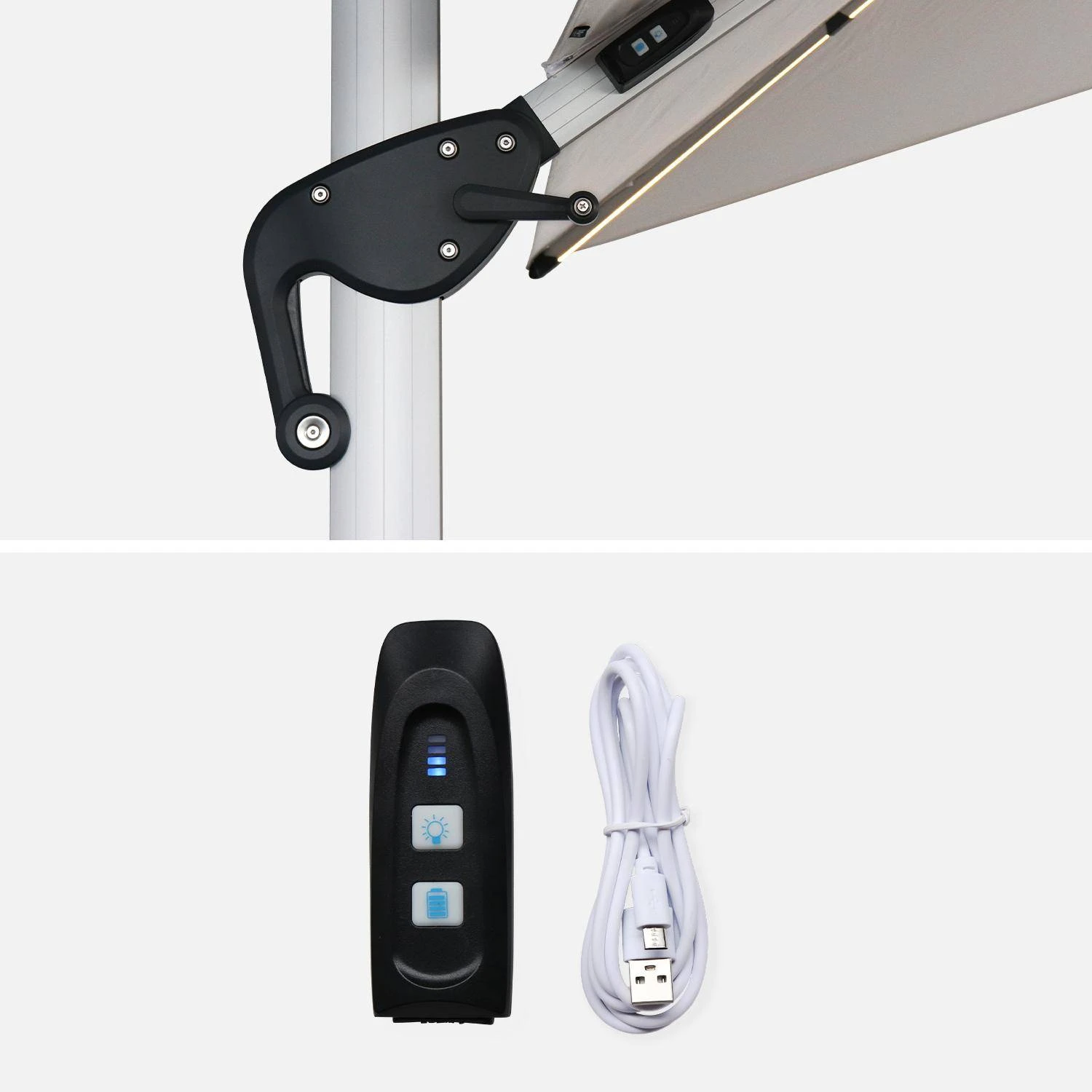 Parasol LED Déporté Carré 4x4m Couleur : Beige 6 Parasol LED Déporté Carré 4x4m Couleur : Beige – Image 6