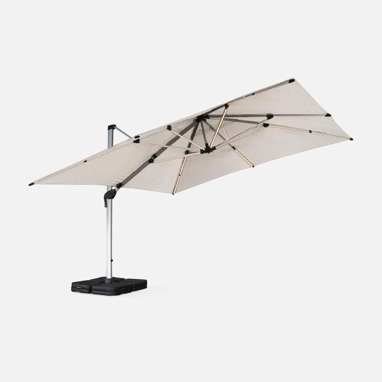 Parasol LED Déporté Carré 4x4m Couleur : Beige 2 Parasol LED Déporté Carré 4x4m Couleur : Beige – Image 2