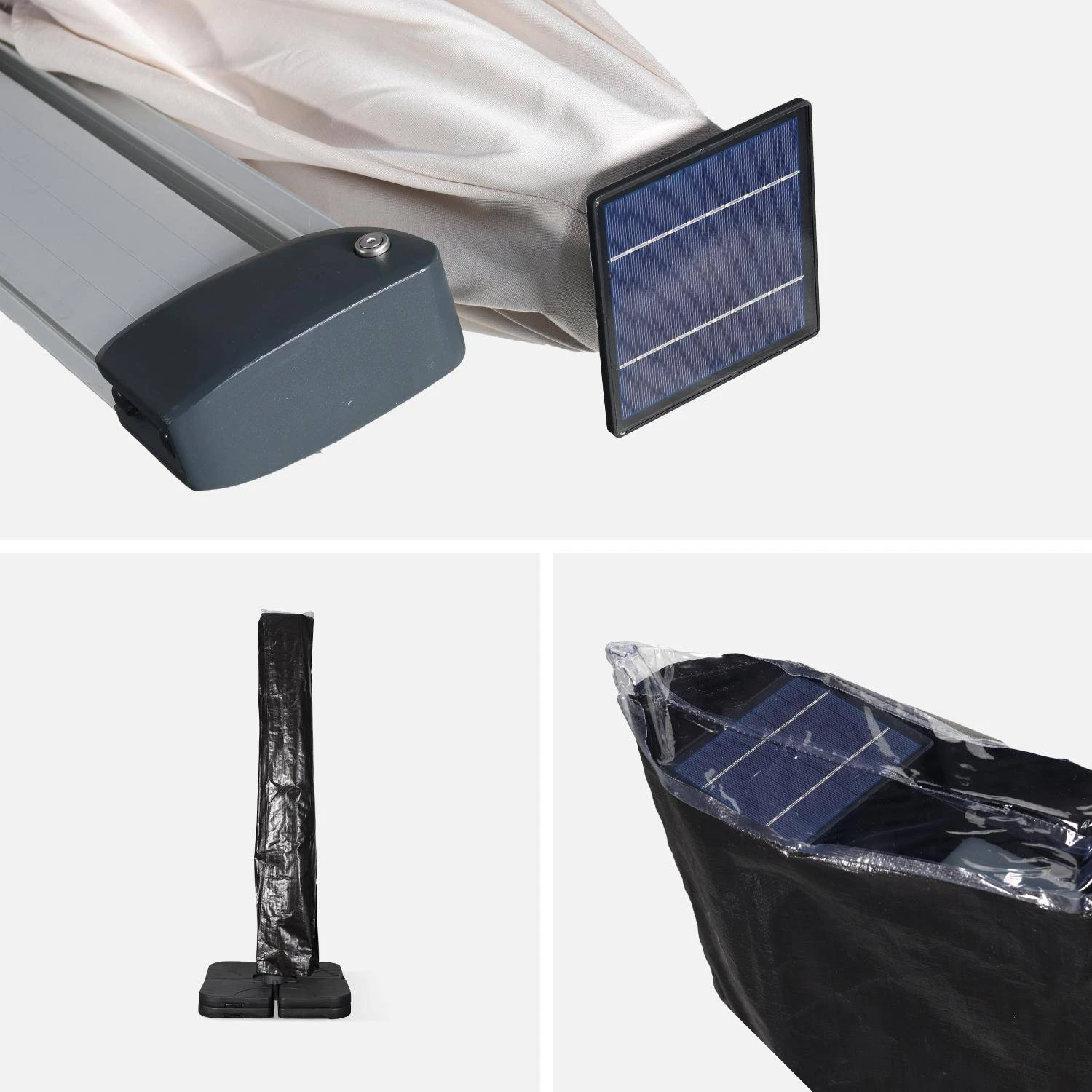 Parasol LED Déporté Carré 4x4m Couleur : Beige 5 Parasol LED Déporté Carré 4x4m Couleur : Beige – Image 5