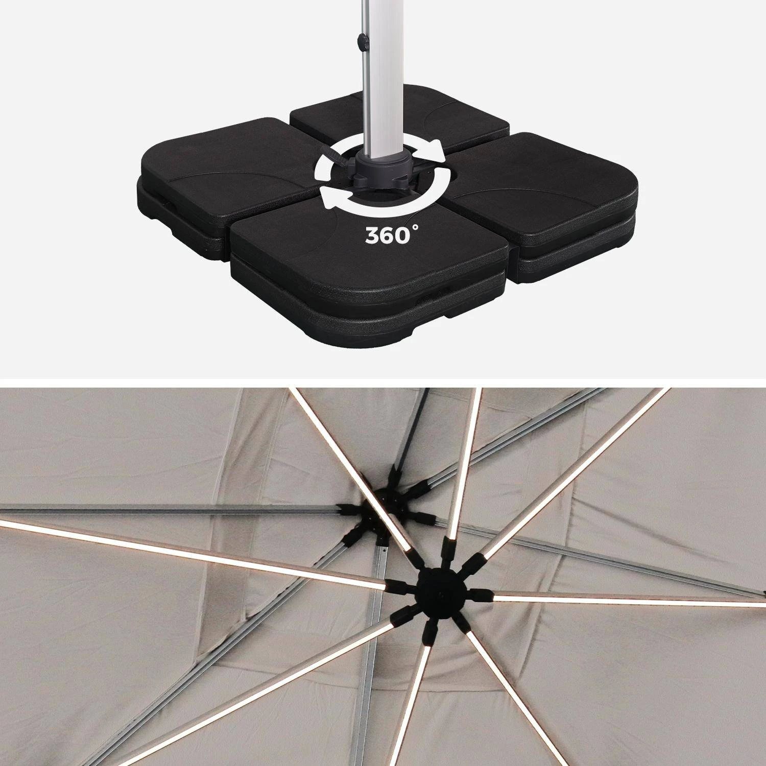 Parasol LED Déporté Carré 4x4m Couleur : Beige 7 Parasol LED Déporté Carré 4x4m Couleur : Beige – Image 7