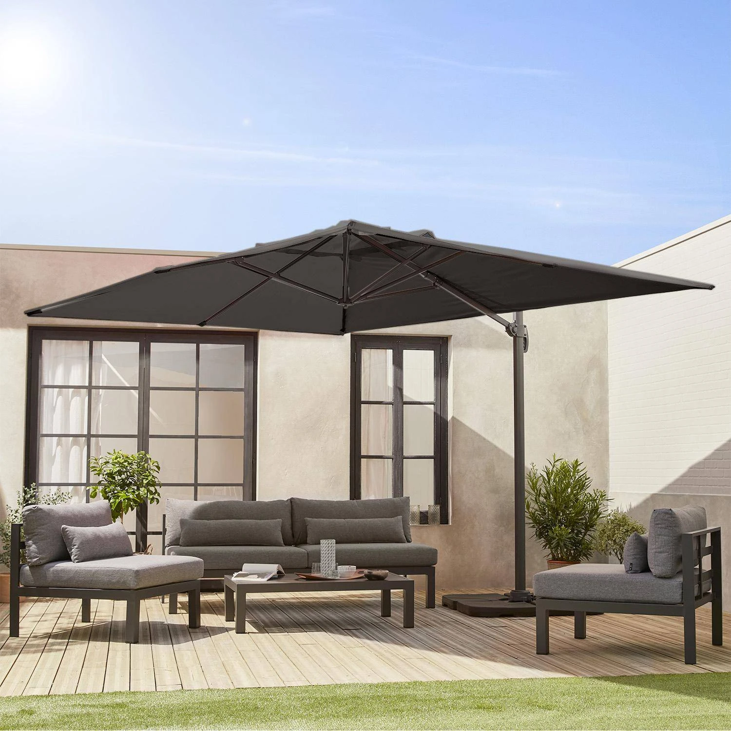 Parasol Déporté Rectangulaire 3x4m Couleur : Gris 1 Parasol Déporté Rectangulaire 3x4m Couleur : Gris