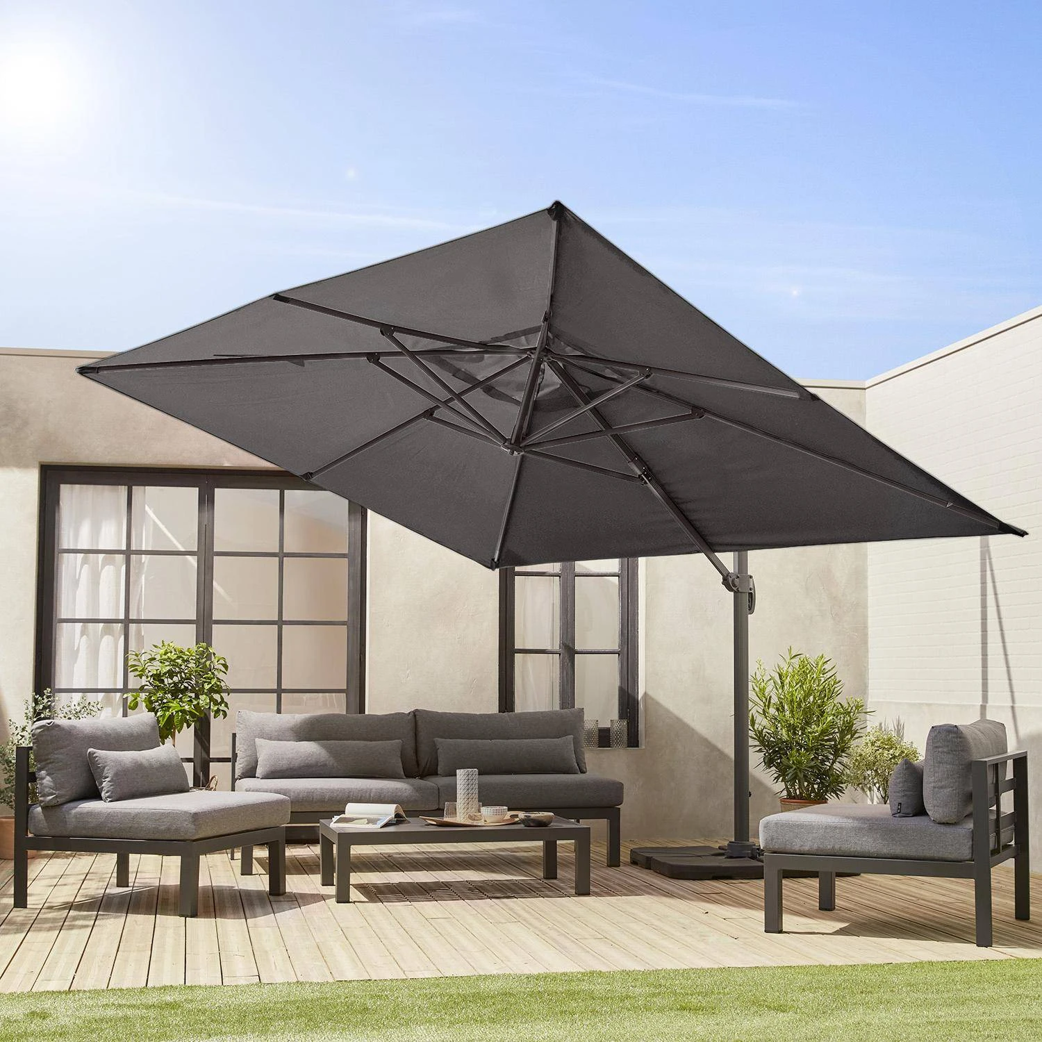 Parasol Déporté Rectangulaire 3x4m Couleur : Gris 2 Parasol Déporté Rectangulaire 3x4m Couleur : Gris – Image 2
