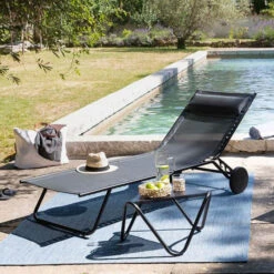 Lit Bain De Soleil LAFUMA Miami - Obsidian -Mobilier De Jardin lfm2720 6897 lit bain soleil lafuma miami noir ambiance 2
