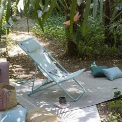 Chaise Longue LAFUMA Maxi Transat Plus - Bleu -Mobilier De Jardin lfm2926 9258 chaise longue lafuma maxi transat plus bleu ambiance