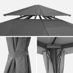 Pergola Aluminium 3x3 M Avec Rideaux Couleur : Gris -Mobilier De Jardin pga3x3swgy a03190aa44917c4f997b5d2f50ac7614