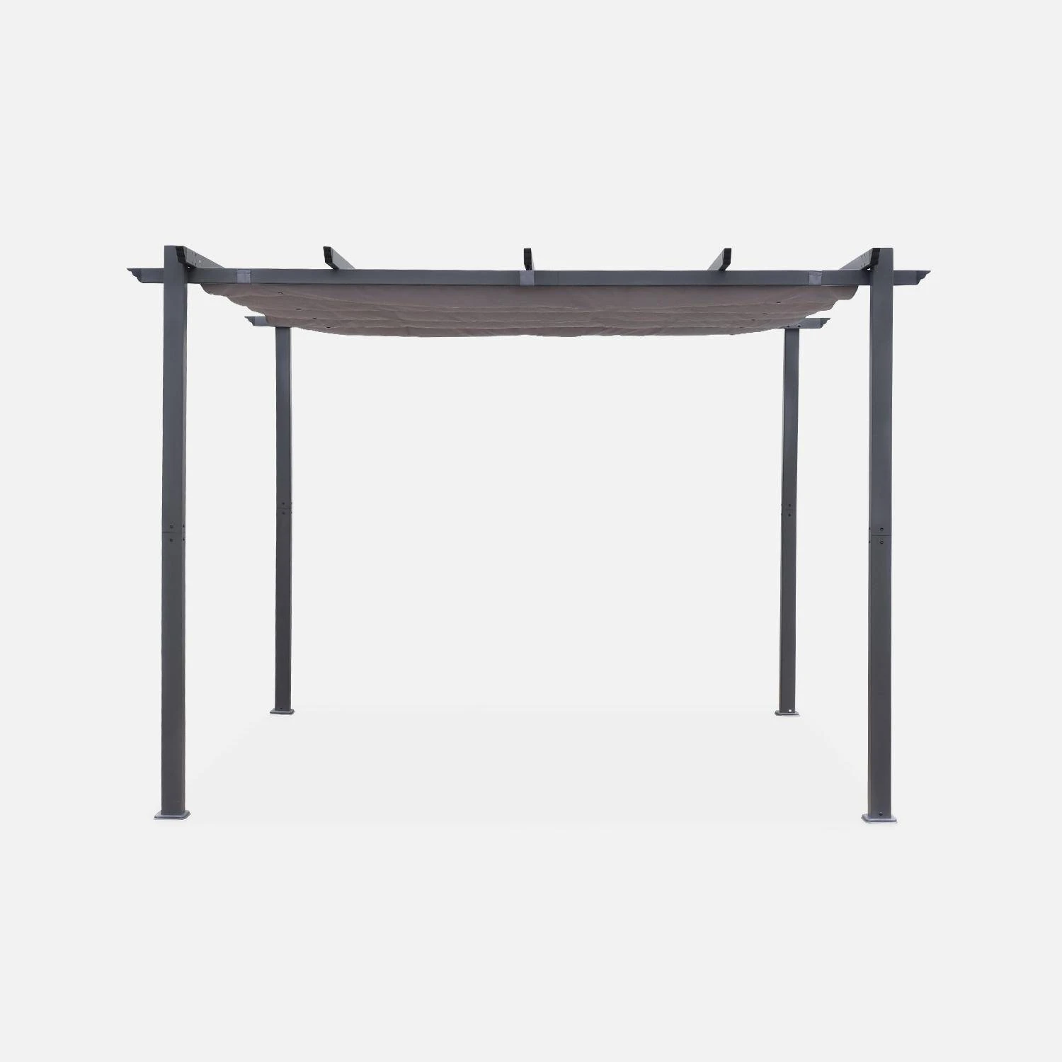 Pergola, Aluminium, 3x3m, Toile Coulissante Couleur : Gris 2 Pergola, Aluminium, 3x3m, Toile Coulissante Couleur : Gris – Image 2