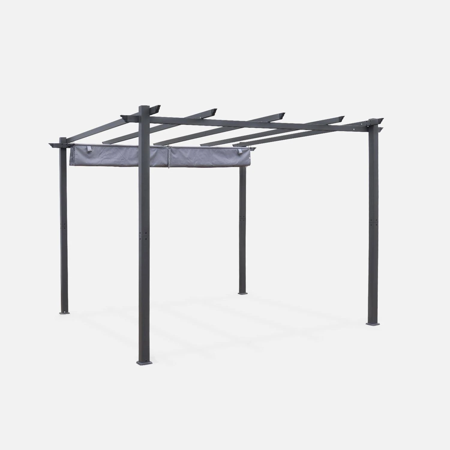 Pergola, Aluminium, 3x3m, Toile Coulissante Couleur : Gris 3 Pergola, Aluminium, 3x3m, Toile Coulissante Couleur : Gris – Image 3