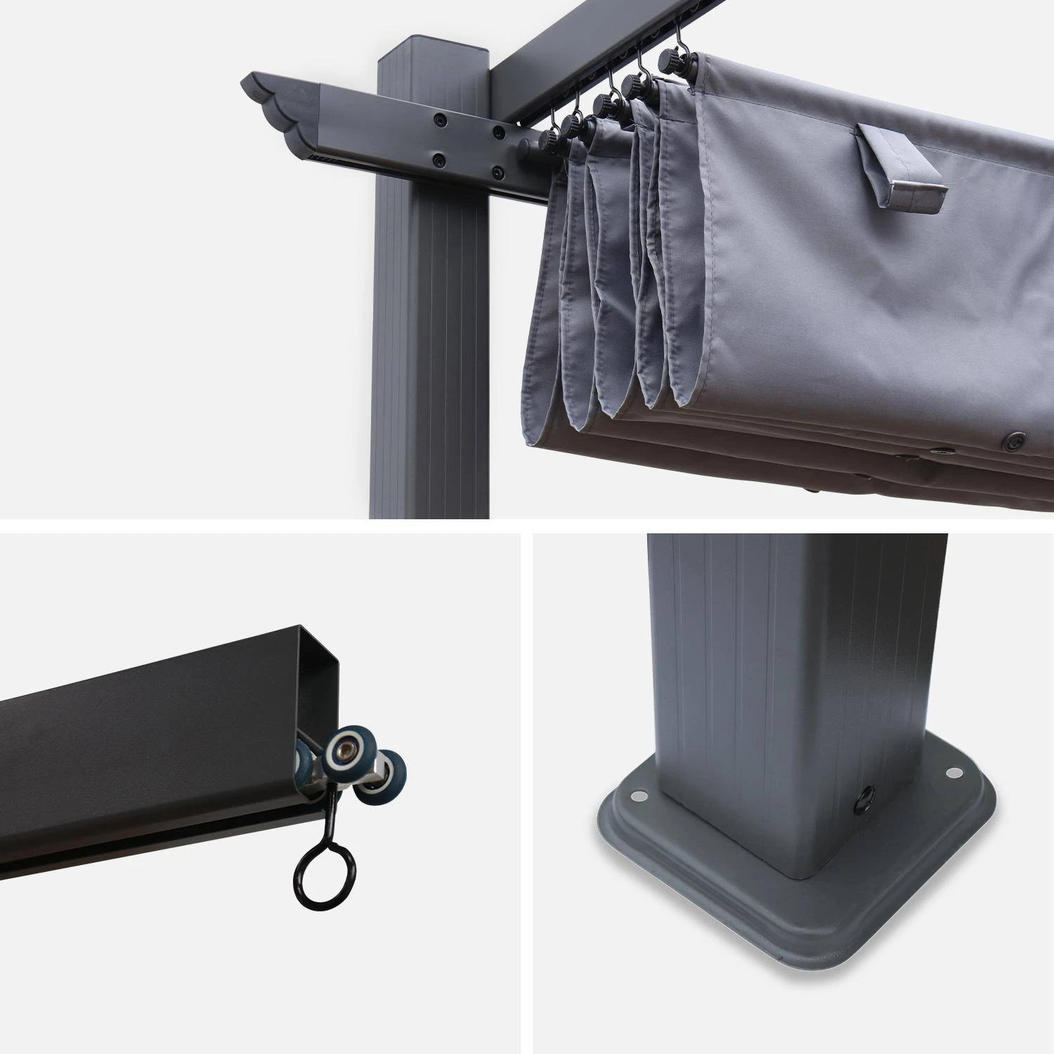 Pergola, Aluminium, 3x3m, Toile Coulissante Couleur : Gris 5 Pergola, Aluminium, 3x3m, Toile Coulissante Couleur : Gris – Image 5