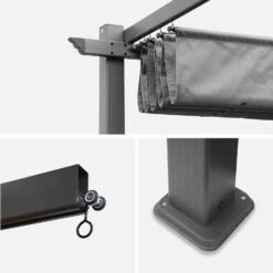 Pergola Aluminium 3x4m Toile Coulissante Couleur : Gris -Mobilier De Jardin pgakd3x4gy 560692b7555f3ebfbd18da1c249fc482