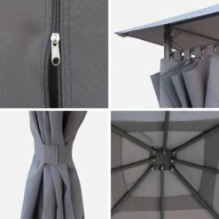 Tonnelle 3x3m Avec Rideaux Couleur : Gris -Mobilier De Jardin pgskd3x3gy 546d5d8a45cf1c0f37d0fea157288d6c