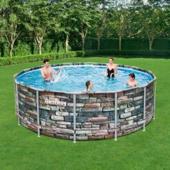 Piscine Tubulaire Bestway Power Steel Stone Ronde 4,27 X 1,22 M -Mobilier De Jardin piscine tubulaire bestway steel stone ronde 427 x 122 cm 2 1