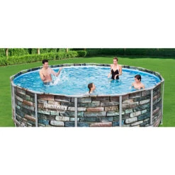 Piscine Tubulaire Bestway Power Steel Stone Ronde 4,27 X 1,22 M -Mobilier De Jardin piscine tubulaire bestway steel stone ronde 427 x 122 cm 7 1