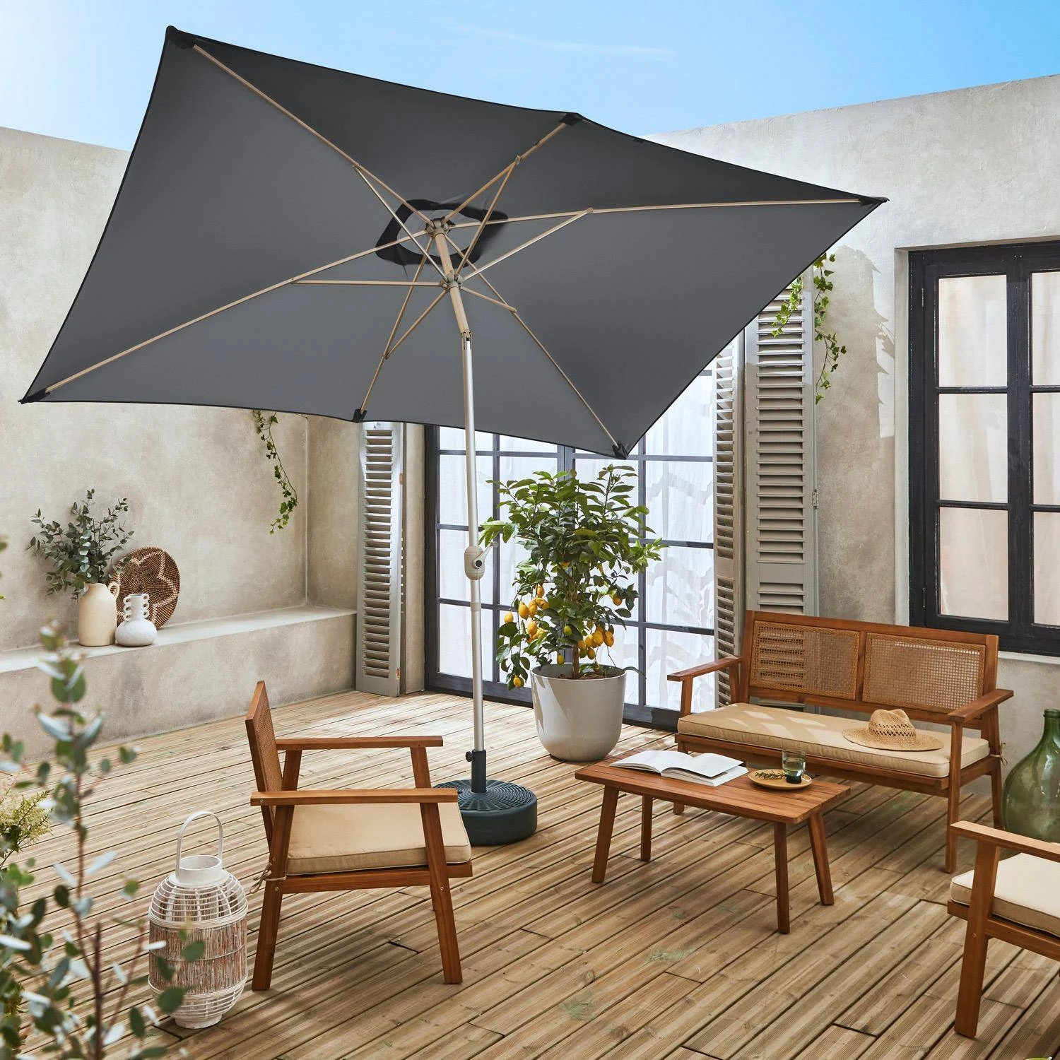 Parasol Rectangulaire 2x3m, Aluminium Anodisé Couleur : Gris 2 Parasol Rectangulaire 2x3m, Aluminium Anodisé Couleur : Gris – Image 2