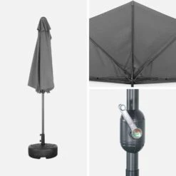 Demi-parasol Pour Balcon 2.5m Couleur : Gris -Mobilier De Jardin puhalf250gy e87ca57641c8d6ef721c3d1b855cc070