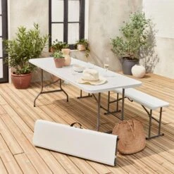 Table + Banc Réception Pliable Plastique