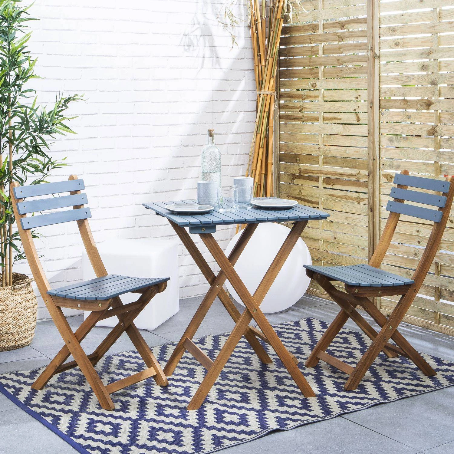 Table De Jardin Pliable Bois, 2 Chaises Couleur : Bleu 1 Table De Jardin Pliable Bois, 2 Chaises Couleur : Bleu