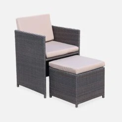 Table De Jardin Encastrable Résine Tressée, 12 Fauteuils Couleur : Marron / Taupe -Mobilier De Jardin wkdgcube12chbn c9fbf3b9f12bdbacee4fc056972926a4