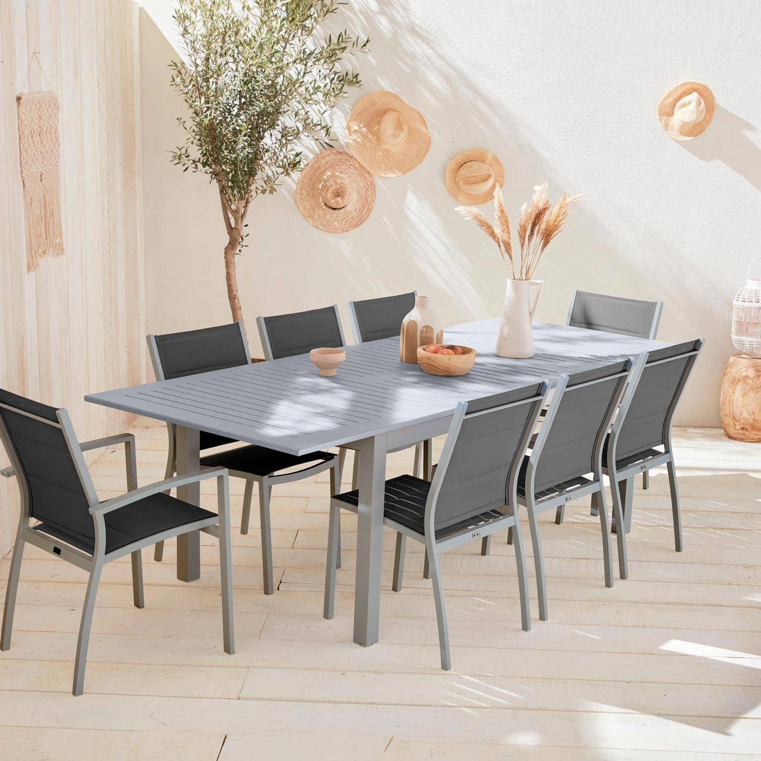 Table De Jardin Extensible Aluminium, 8 Chaises Couleur : Gris / Gris Foncé 1 Table De Jardin Extensible Aluminium, 8 Chaises Couleur : Gris / Gris Foncé